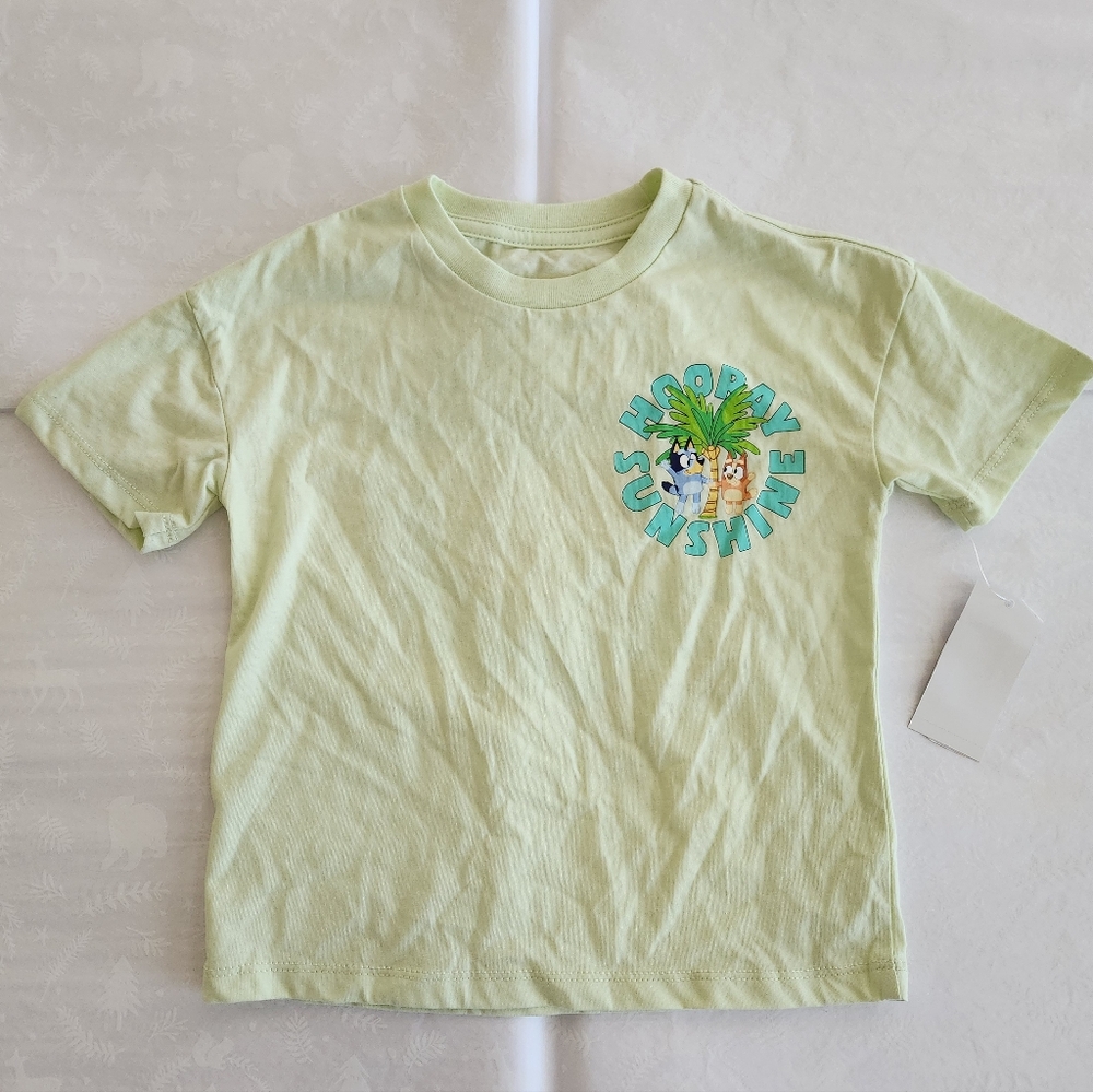 ✨️💕Bluey Toddler T Shirt Green 3T Hooray Sunshine Palm Tree 🌴